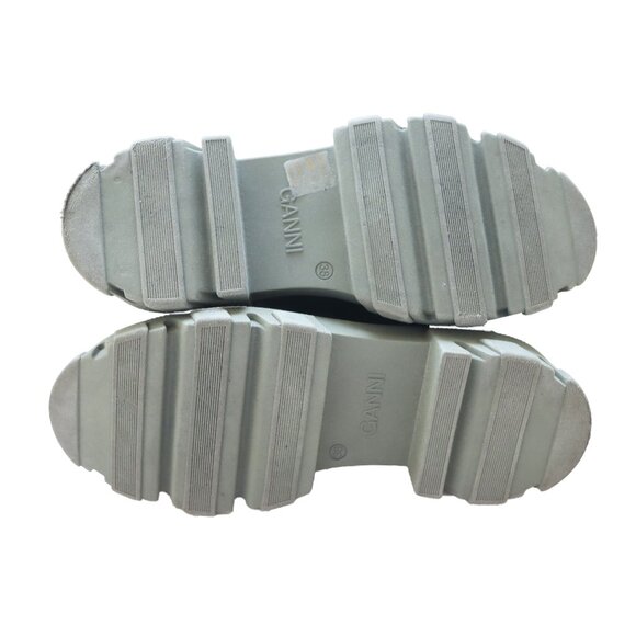 GANNI Black Leather CHELSEA Green Lugsole Platform Ankle Mid Calf Boots 38 - Picture 7 of 7